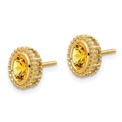 14k Yellow Gold Oval Citrine Stud Earrings Gift for Women