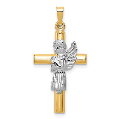 14k Two-tone Gold Angel and Cross Pendant for Women