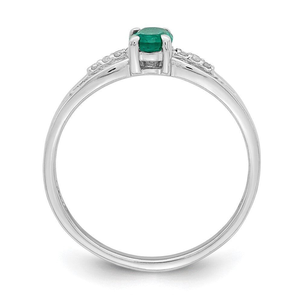 Sterling Silver Rhod-plated Diamond Created Emerald Ring Size 6