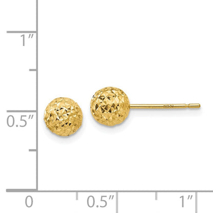 14k Yellow Gold Diamond Cut Ball Stud Earrings Gift for Women