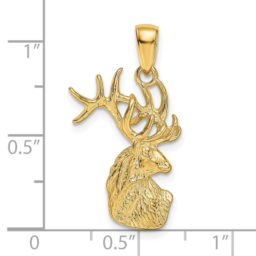 14k Yellow Gold Polished Deer Head Charm Pendant for Women