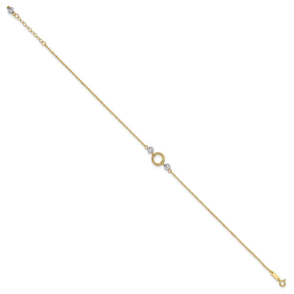 14k Two-tone Circle and Diamond-cut Beads Bead Dangle Extender  10" Anklet