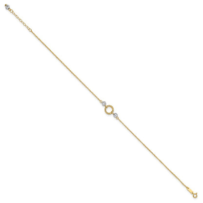 14k Two-tone Circle and Diamond-cut Beads Bead Dangle Extender  10" Anklet