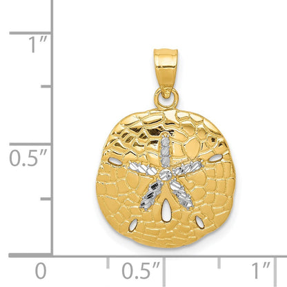 14k Yellow Gold with White Rhodium Polished Diamond-Cut Sand Dollar Pendant