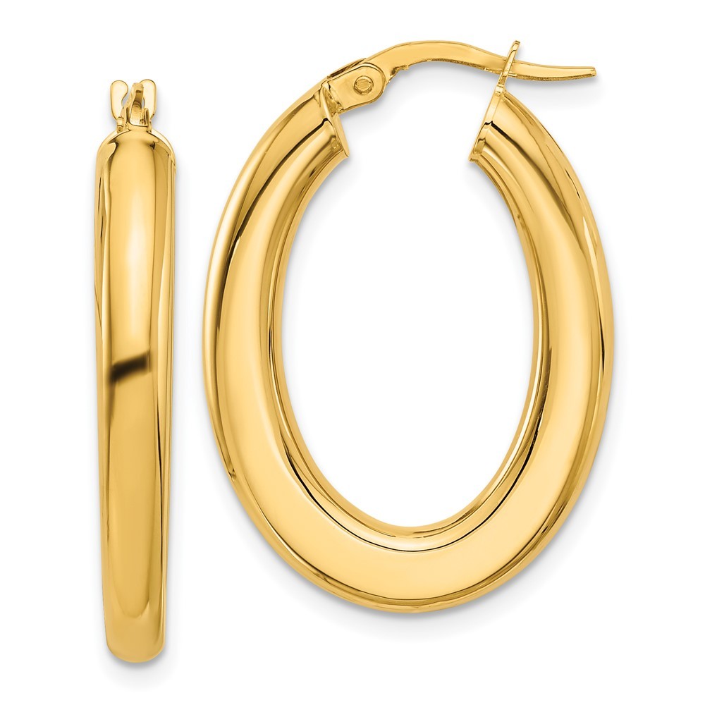 14k Yellow Gold Polished Tube Oval Hoop Earrings