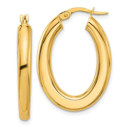 14k Yellow Gold Polished Tube Oval Hoop Earrings