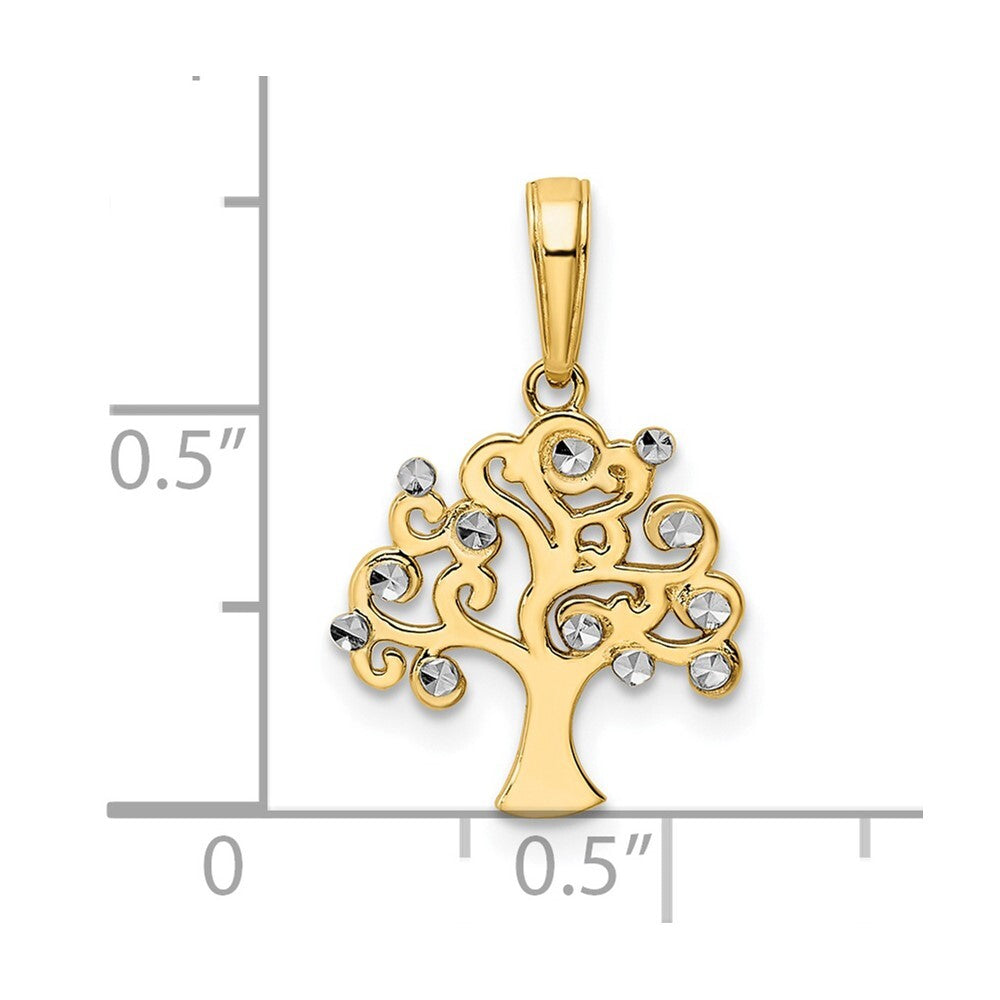 14k Yellow Gold and White Rhodium Diamond-cut Tree of Life Pendant for Women