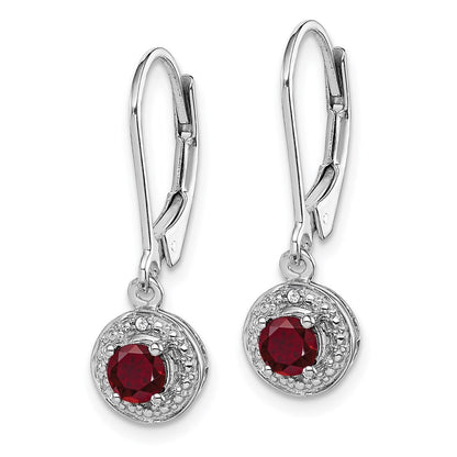 Sterling Silver Rhodium Plated Lab Created Ruby & Diamond Halo Dangle Earrings