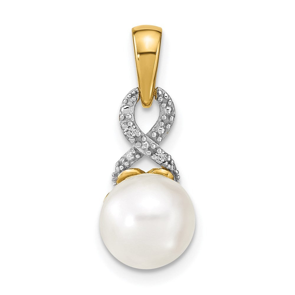 14k Yellow Gold 7-8mm Freshwater Cultured Pearl and Diamond Pendant