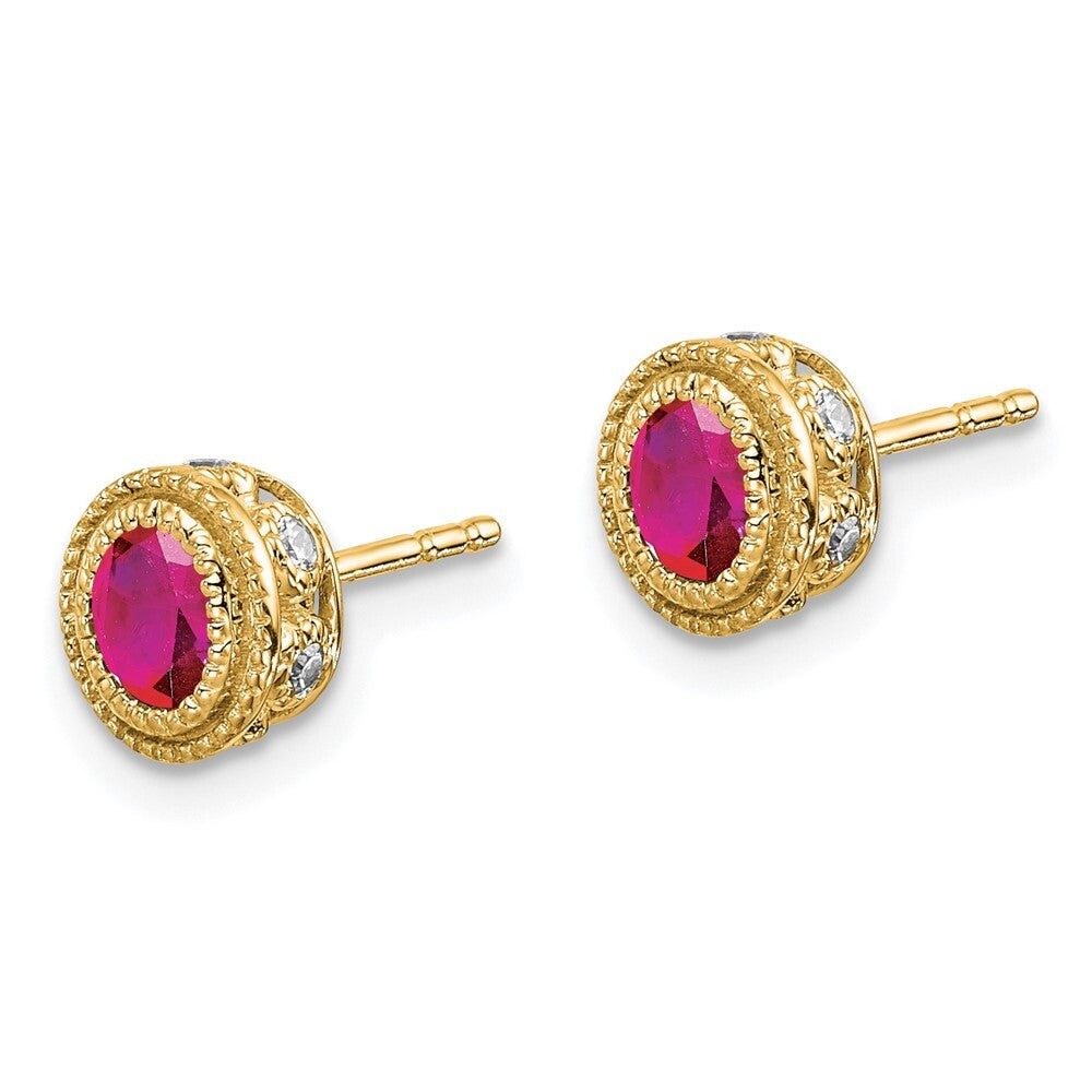 14k Yellow Gold Ruby and Diamond Stud Earrings