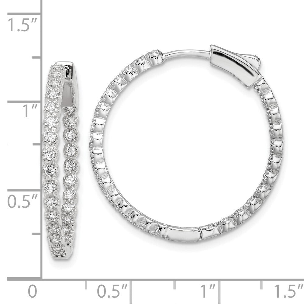 Sterling Silver Polished In & Out Cubic Zirconia Hinged Hoop Earrings