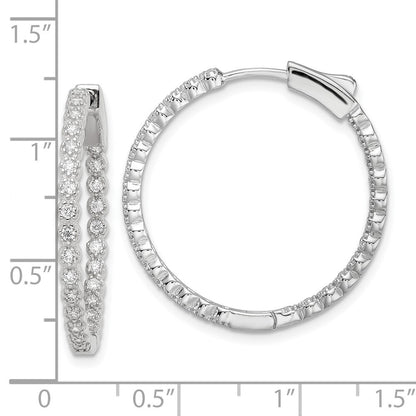 Sterling Silver Polished In & Out Cubic Zirconia Hinged Hoop Earrings
