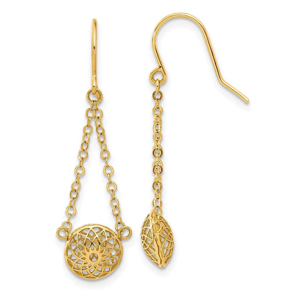 14k Yellow Gold Polished Cut Out Hollow Dangle Earrings