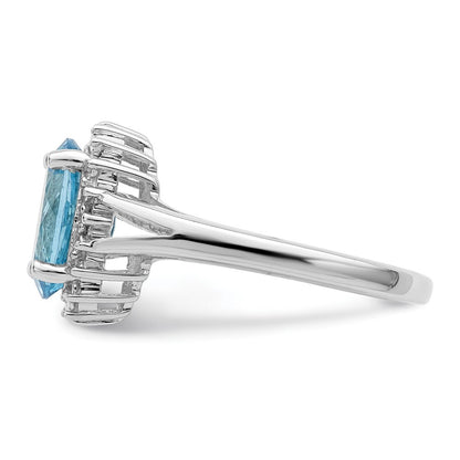Sterling Silver Rhodium Swiss Blue Topaz & Diamond Ring Size 8