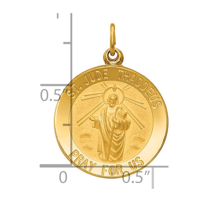 14k Yellow Gold Solid Polished/Satin Small Round St. Jude Thaddeus Medal Pendant