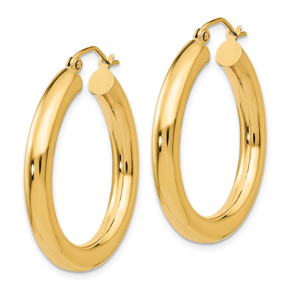 14k Yellow Gold Polished 4mm Lightweight Tube Hoop Earrings