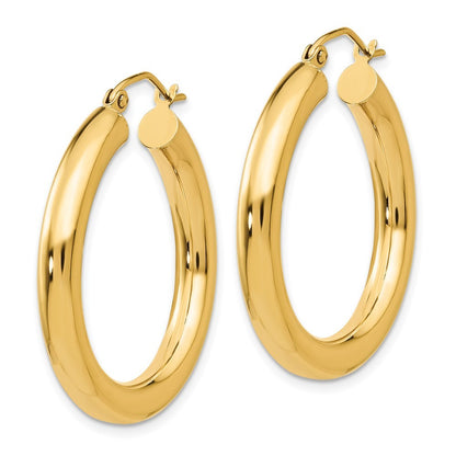 14k Yellow Gold Polished 4mm Lightweight Tube Hoop Earrings