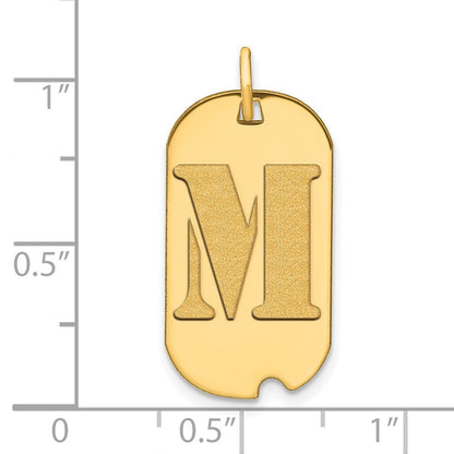 14k Yellow Gold Polished Letter M Initial Dog Tag Pendant for Women