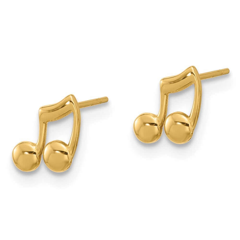 14k Yellow Gold Polished Music Notes Stud Earrings Gift for Women