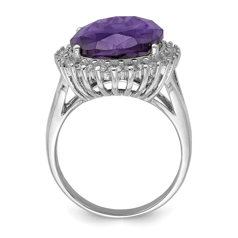 Sterling Silver Rhodium-plated Purple & Clear Cubic Zirconia Ring Size 8
