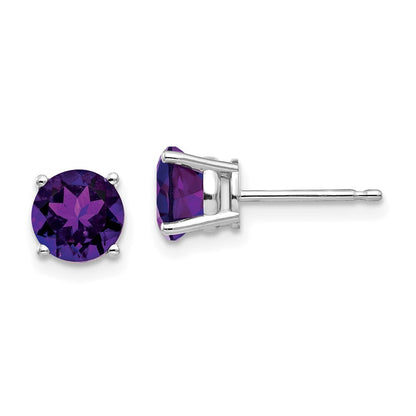 14k White Gold 6mm Amethyst Stud Earrings Gift for Women