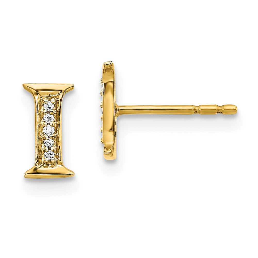 14k Yellow Gold Diamond Initial I Stud Earrings Gift for Women