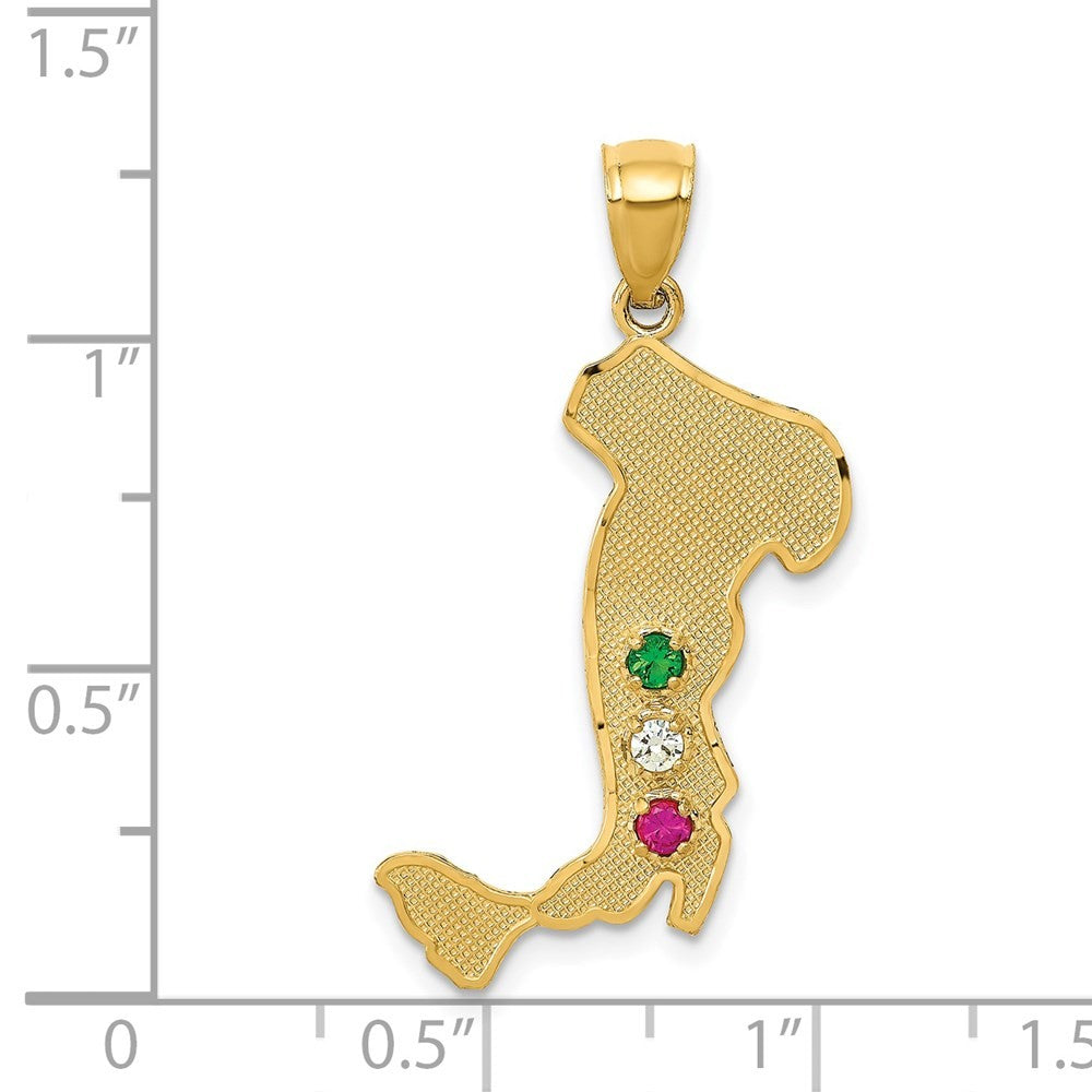14k Yellow Gold Italy Emerald, Ruby and Cubic Zirconia Stones Charm Pendant