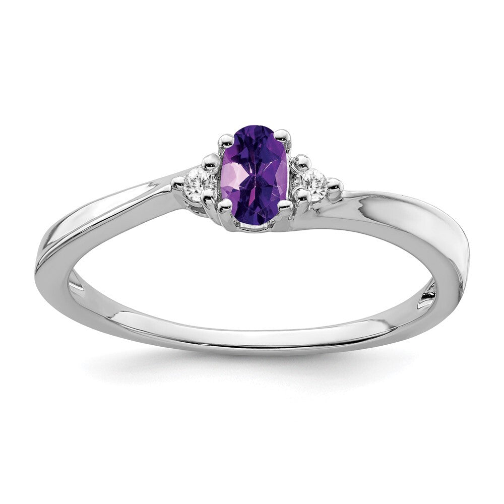 14k White Gold Amethyst and Diamond Ring Size 7