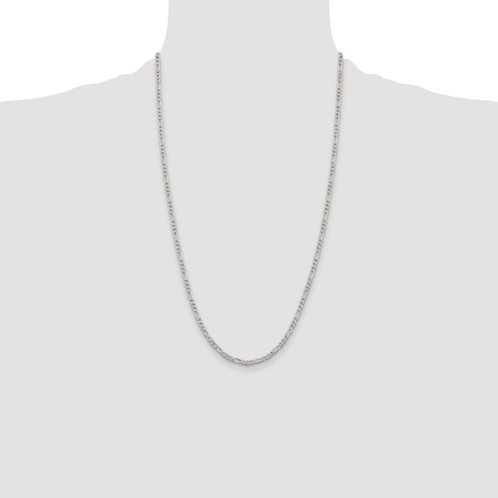 Sterling Silver Rhodium-plated 3mm Pav� Flat Figaro Chain