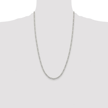 Sterling Silver Rhodium-plated 3mm Pav� Flat Figaro Chain