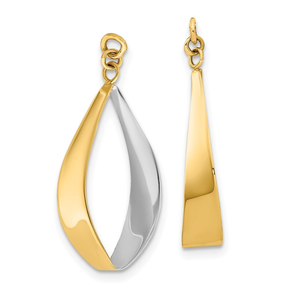 14k Yellow Gold Polished & Rhodium Reversible Dangle Earring Jackets