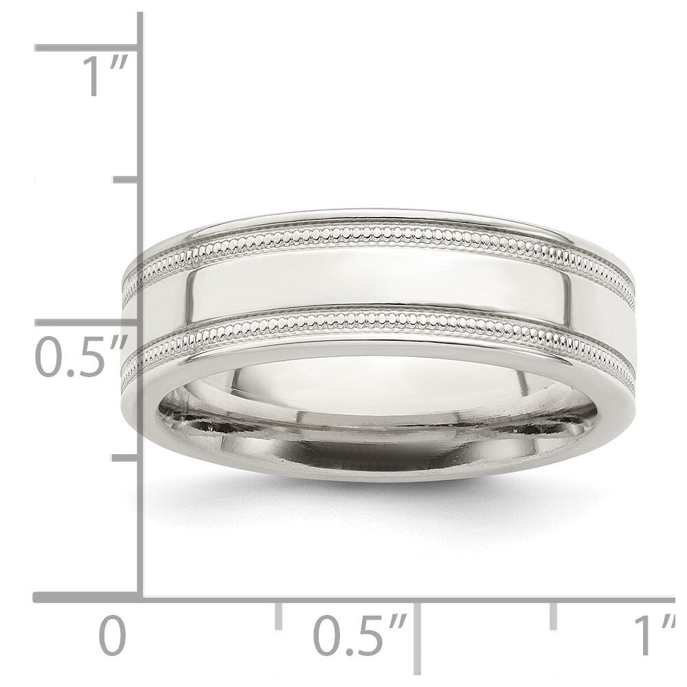 Sterling Silver 6mm Polished Flat Milgrain Grooved Edge Fancy Band Size 12