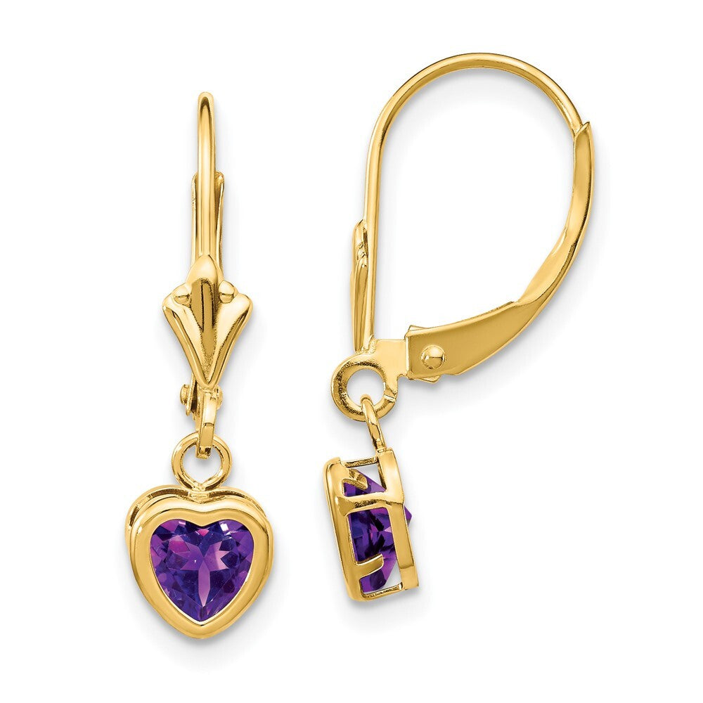 14k Yellow Gold 5mm Heart Amethyst Stud Earrings Gift for Women