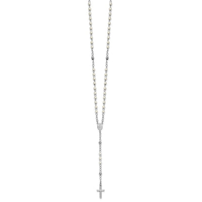 Sterling Silver Plastic Imitation Pearl Rosary Necklace 19.75+1"