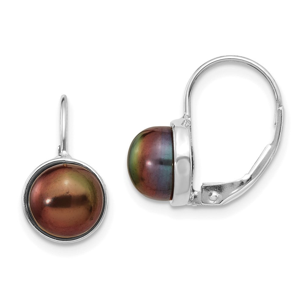 14k White Gold 6-7mm Black Button Freshwater Cultured Pearl Leverback Earrings