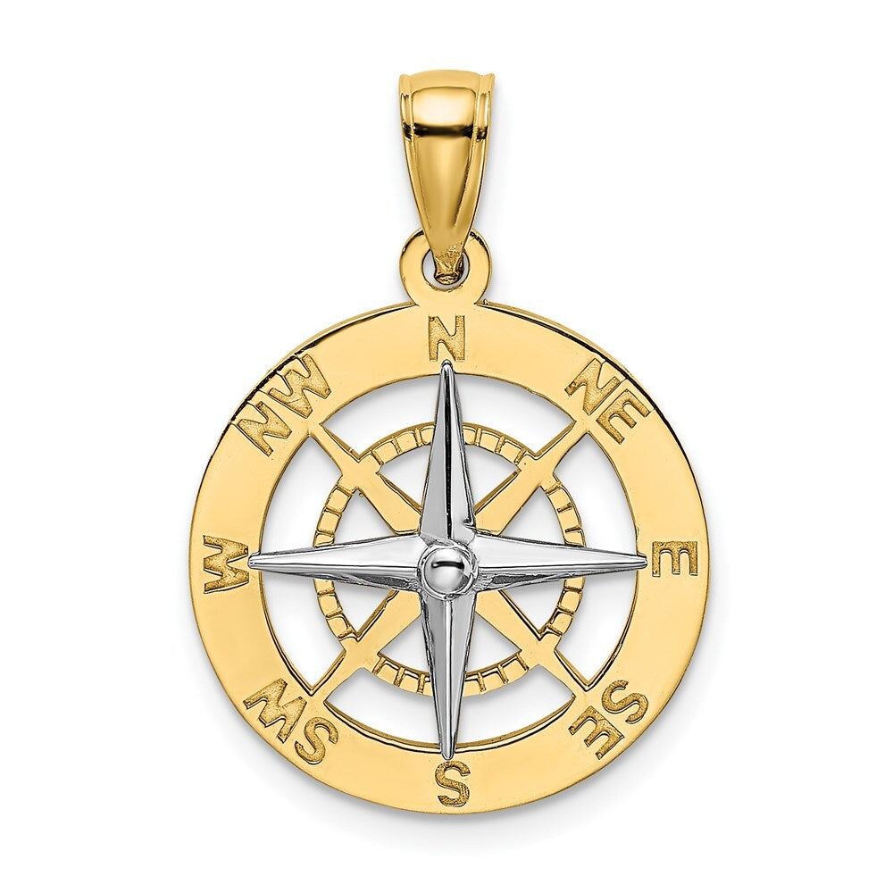 14k Two-tone Gold Nautical Compass Needle Charm Pendant for Women