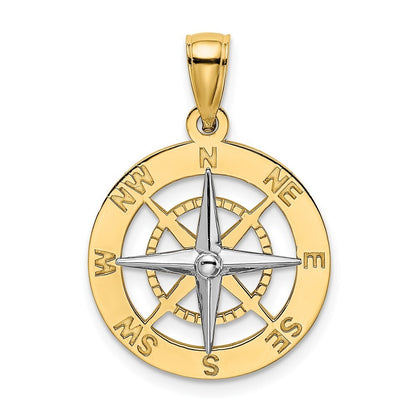 14k Two-tone Gold Nautical Compass Needle Charm Pendant for Women