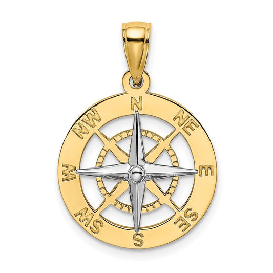 14k Two-tone Gold Nautical Compass Needle Charm Pendant for Women