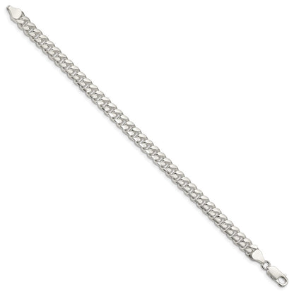 Sterling Silver 7mm Domed w/ Side Diamond-Cut Curb Chain Bracelet