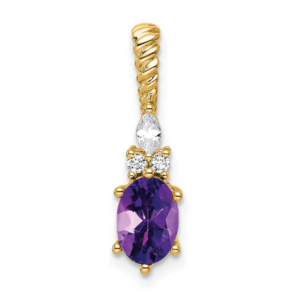 14k Yellow Gold Polished Diamond and Amethyst Twisted Chain Slide