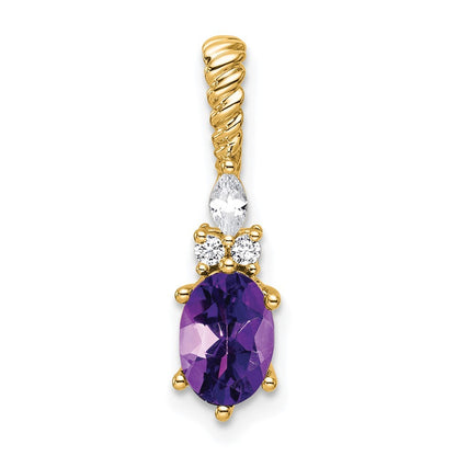 14k Yellow Gold Polished Diamond and Amethyst Twisted Chain Slide