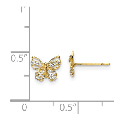 14k Yellow Gold Butterfly Cubic Zirconia Stud Earrings Gift for Women