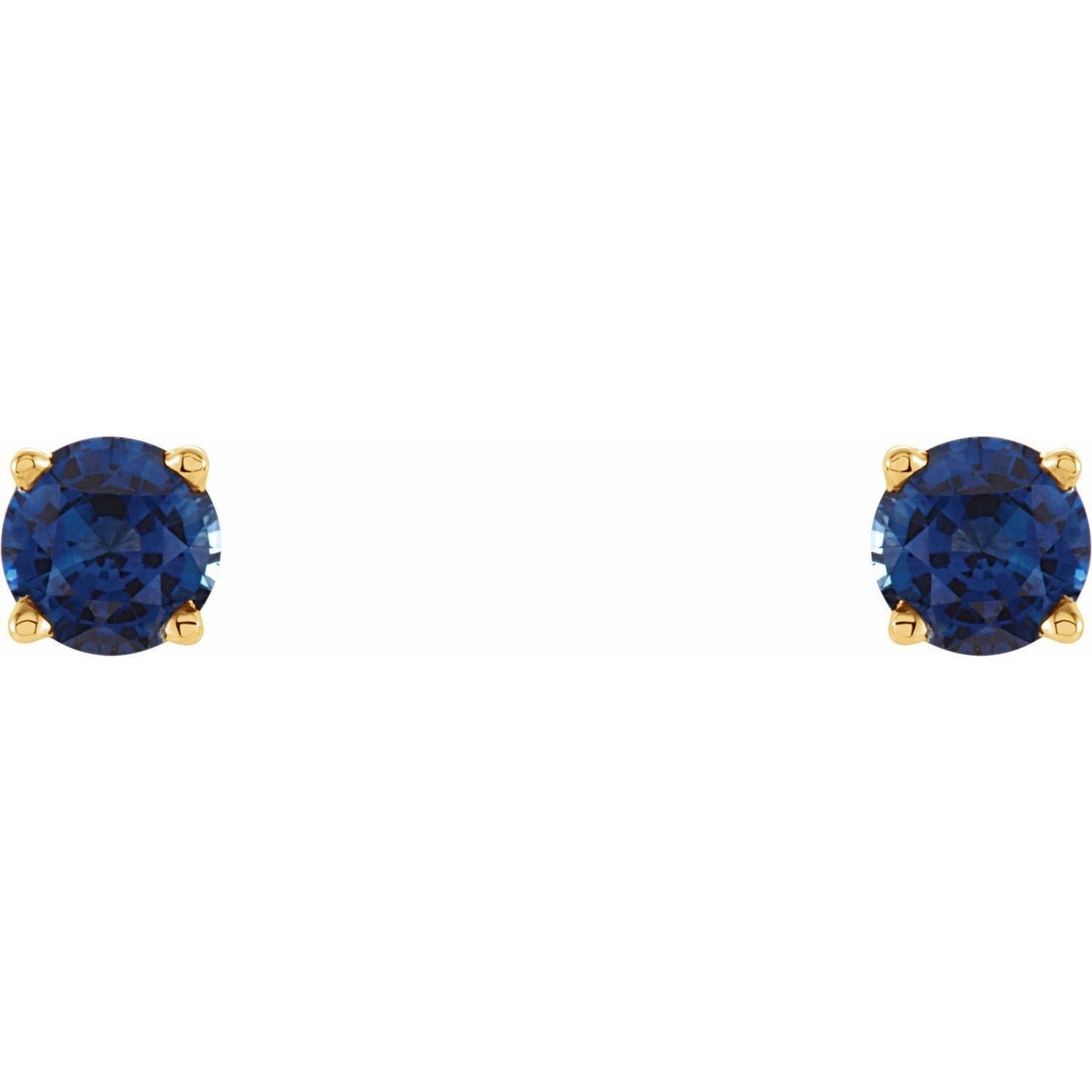 14k Yellow Gold 5 mm Natural Blue Sapphire Stud Earrings Fine Jewelry for Women