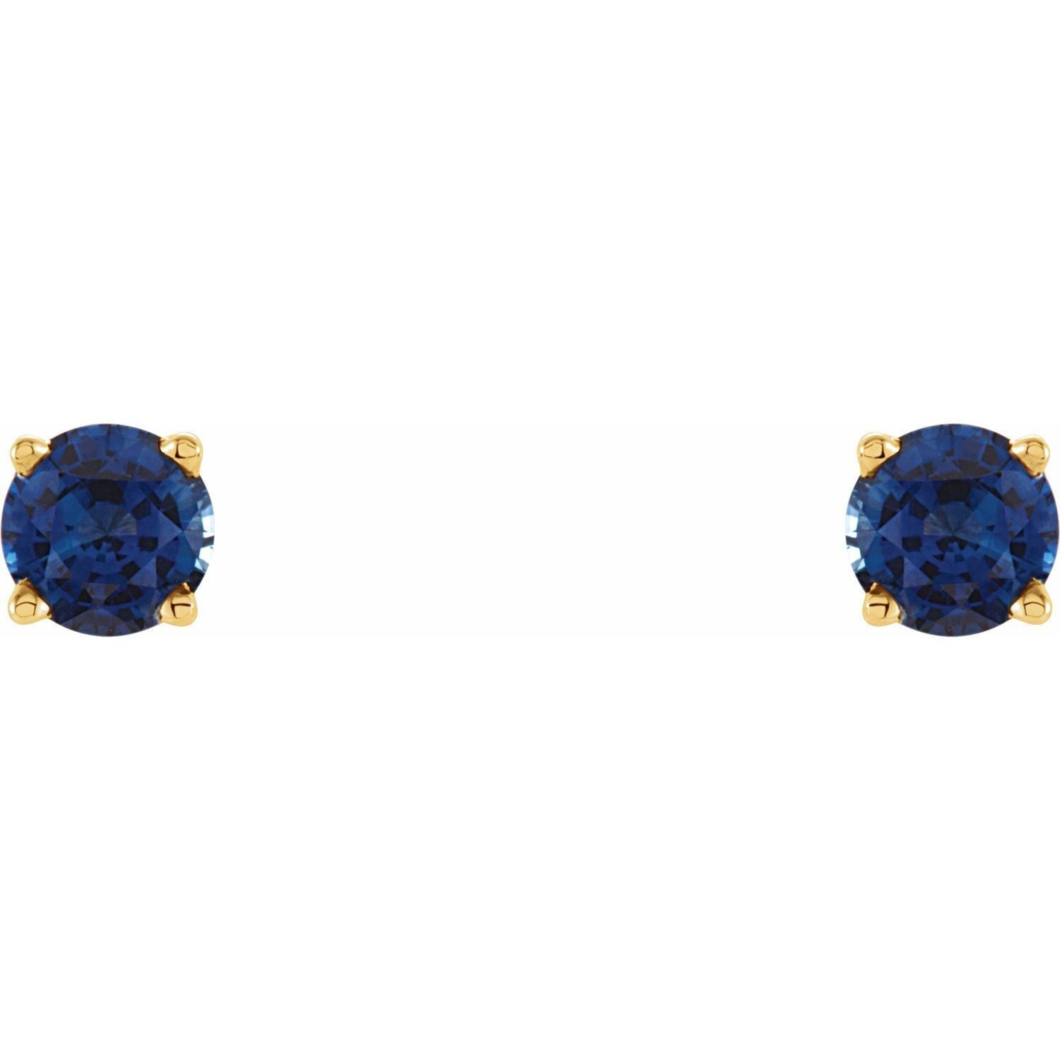 14k Yellow Gold 5 mm Natural Blue Sapphire Stud Earrings Fine Jewelry for Women