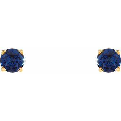 14k Yellow Gold 5 mm Natural Blue Sapphire Stud Earrings Fine Jewelry for Women