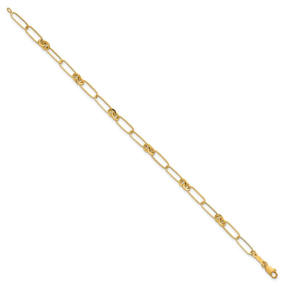 14k Yellow Gold Polished Paperclip and Round Fancy Link 7.5 inch Bracelet