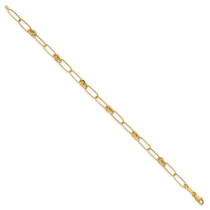 14k Yellow Gold Polished Paperclip and Round Fancy Link 7.5 inch Bracelet