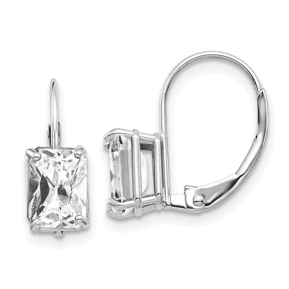 14k White Gold 7x5mm Emerald Cut Cubic Zirconia Stud Earrings Gift for Women