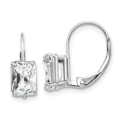 14k White Gold 7x5mm Emerald Cut Cubic Zirconia Stud Earrings Gift for Women
