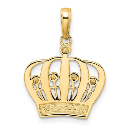14k Yellow Gold and White Rhodium Diamond-cut Crown Pendant